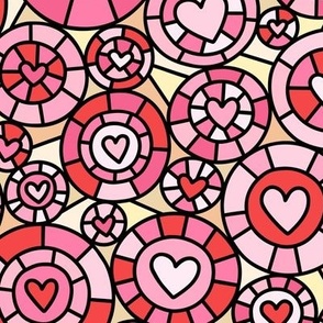 Stained Glass Hearts in Pink & Red (Large Scale)