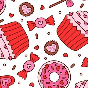 Valentine's Day Sweets: Pink & Red on White (Large Scale)