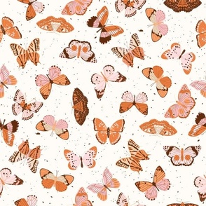 MEDIUM  butterflies fabric - boho cute pink orange and brown speckle butterflies