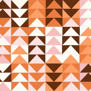 Flying Geese Cheater Quilt - pink, orange, brown