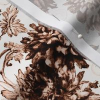 Antique Chrysanthemum Toile in Dark Chocolate Brown - Coordinate