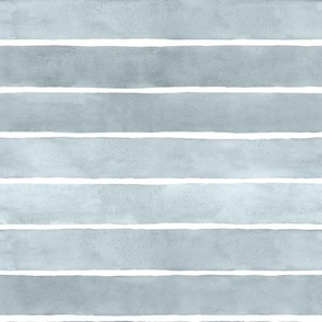 Watercolor Broad Stripes Horizontal Beach Glass Blue - Medium Scale - blue green beach house coastal