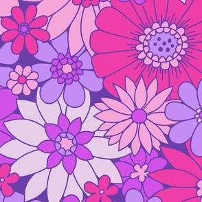 Retro Daisy Floral - Purple Dreams - X-Large