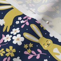 Hoppy Bunny Floral (Navy & Pink)