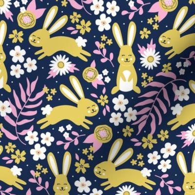 Hoppy Bunny Floral (Navy & Pink)
