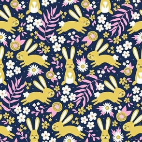 Hoppy Bunny Floral (Navy & Pink)