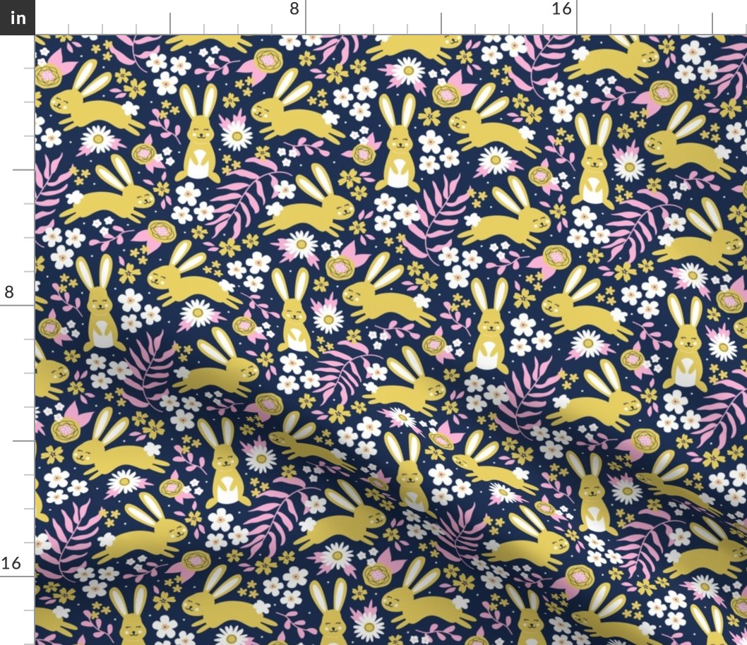 Hoppy Bunny Floral (Navy & Pink)