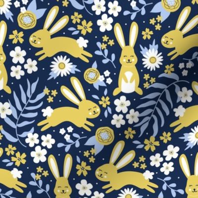 Hoppy Bunny Floral (Navy & Blue)