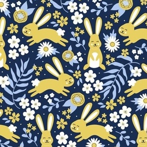 Hoppy Bunny Floral (Navy & Blue)