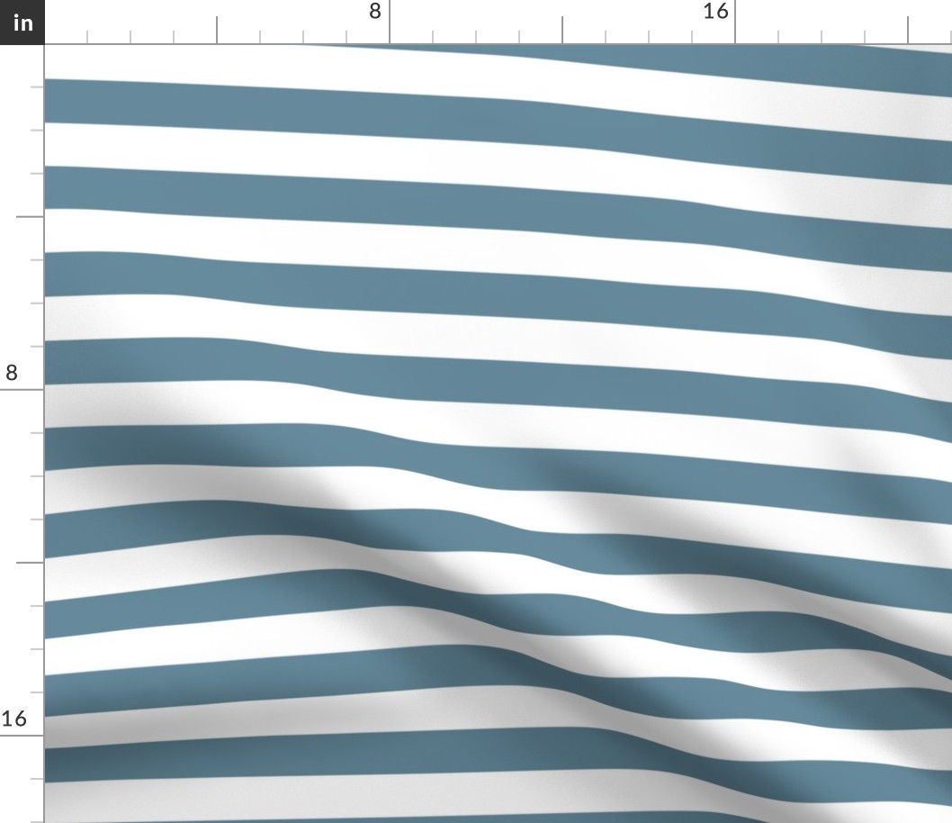 One inch wide horizontal stripes, Dark Pelican Water + White by Su_G_©SuSchaefer
