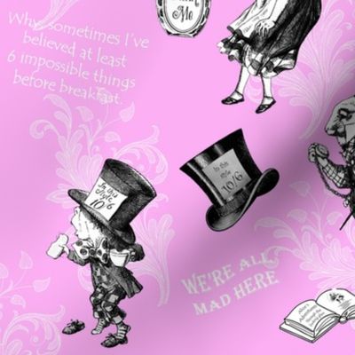 Pink Alice in Wonderland Top Hats, Teacups and Quotes