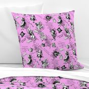 Pink Alice in Wonderland Fabric with Teacups, Teapots and Quotes