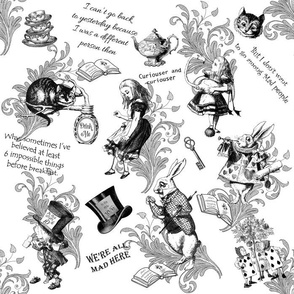 Alice in Wonderland Black and White Quote Fabric