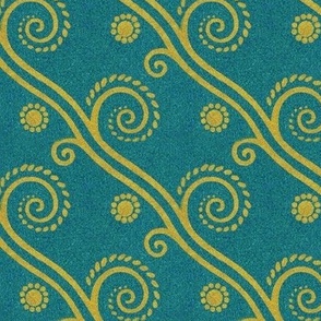 Textured Diagonal Swirls in Teal and Gold