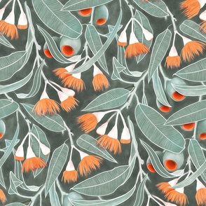 Orange Eucalyptus Flowers - sage green 