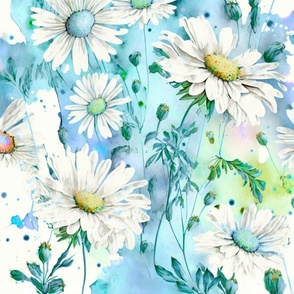watercolor daisies blue
