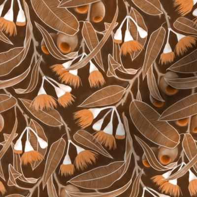 Orange Eucalyptus Flowers - sepia, small 