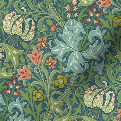 Golden Lily  by William Morris original - Heritage LARGE - Floral Art Noveau Antiqued Damask 