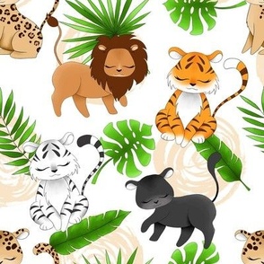 Jungle cats tropical leaves