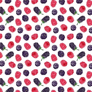 Seamless floral pattern-203. Forest berries,  raspberries and blackberries, white background.