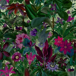 Moody Jungle Tropical Flower Pattern Fuchsia Green Smaller Scale