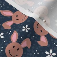 Medium Scale Brown Easter Bunny Smile Faces on Navy