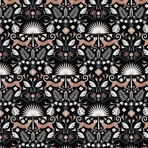 (S) Rain forest damask black white brown