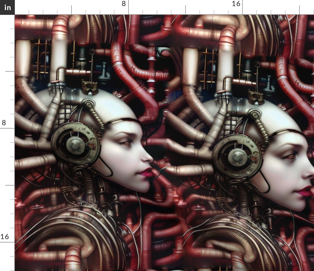 7 biomechanical bioorganic female brown red woman cyborg robot android tentacles monsters cables wires cybernetics machine demons side profile  aliens sci-fi science fiction futuristic flesh Halloween scary horrifying morbid macabre spooky eerie frighteni