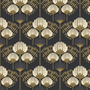 1920 Blossom Floral Wallpaper - Black, Cream, Gold, Gray - Medium