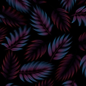 Purple and Dark Red tropical palm leaves