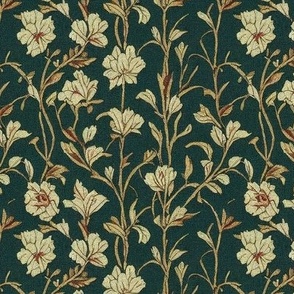 Pale yellow flowers on green background in Victorian style