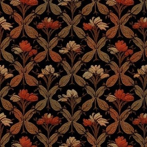 heritage style pale yellow and red flowers on brown background