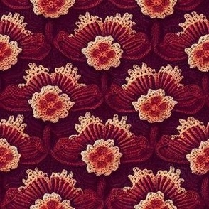 Edwardian style dark red and pale yellow floral design