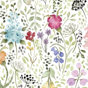 large // watercolor wildflower meadow on white
