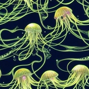 jellyfish pattern in green and dark blue