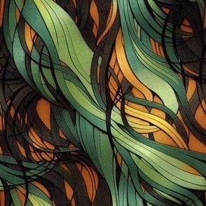 interlacing tentacles in green yellow and brown