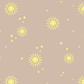 Happy days - sunshine smileys and stars summer baby happy nursery design yellow on tan beige