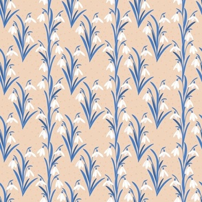 Snowdrops - white and blue on beige