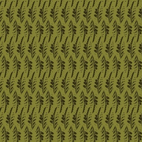 Fall Earth Fern - green on olive green - smaller scale