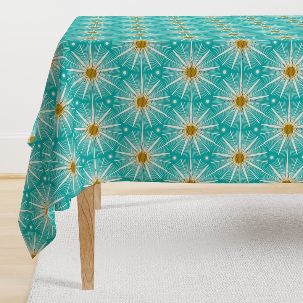 Supernova - Retro Starburst Geometric Aqua Ivory Yellow Large Scale