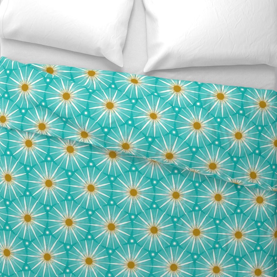 Supernova - Retro Starburst Geometric Aqua Ivory Yellow Large Scale