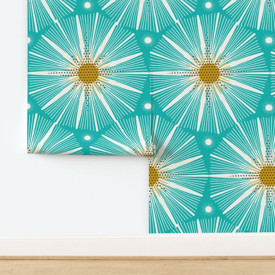 Supernova - Retro Starburst Geometric Aqua Ivory Yellow Large Scale