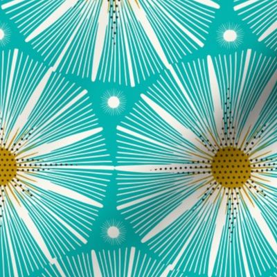 Supernova - Retro Starburst Geometric Aqua Ivory Yellow Large Scale