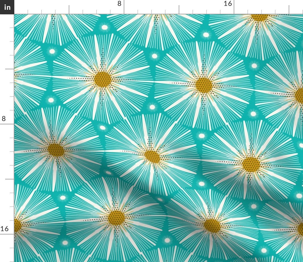 Supernova - Retro Starburst Geometric Aqua Ivory Yellow Large Scale