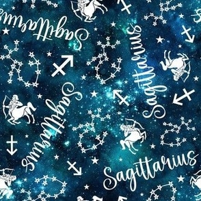Medium Scale Sagittarius Zodiac Astrology Symbols on Teal Galaxy