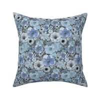 Hand painted Floral Blue Dark Background - Spring- Ditsy Indigo Flowers- Tranquil Blue- Soft Blue Wallpaper Multidirectional-Small