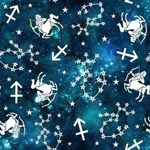 Medium Scale Sagittarius Zodiac Astrology Symbols on Teal Galaxy