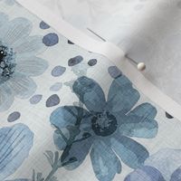 Hand painted Floral Blue - Spring- Ditsy Indigo Flowers- Tranquil Blue- Soft Blue Wallpaper Multidirectional-Medium