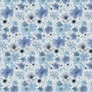 Hand painted Floral Blue Dark Background- Spring- Ditsy Indigo Flowers- Tranquil Blue- Soft Blue Wallpaper Multidirectional-Mini