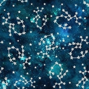 Medium Scale Sagittarius Constellations on Teal Galaxy